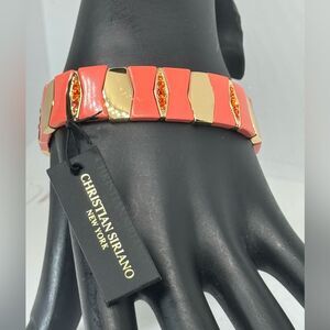 Christian Soriano Coral and Gold stretch Bracelet embellished w/ orange crystals